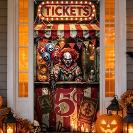 Halloween Garage Door Decoration, 79 x 35.4 Inch Clown Ticket Booth Cover