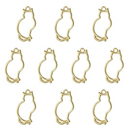 PATIKIL Alloy Open Back Bezel Pendants, 10 Pack Cat Shaped Hollow Resin Pendant Frame for DIY Crafts Earrings Necklace Bracelet Making, Gold Tone