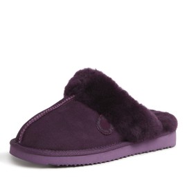 Dearfoams Women's Fireside Sydney Shearling Fur Indoor/Outdoor Scuff Slipper with Wide Widths, Aubergine, 8
