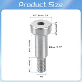 sourcing map 12Pcs 304 Stainless Steel Shoulder Bolt 8mm Shoulder Dia 16mm Shoulder Length M6 Thread Hex Socket Shoulder Bolts for Textile Hydraulic Injection Molding Machinery Industries