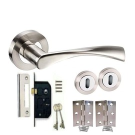 Golden Grace Astrid Design Modern Duo Dual Chrome Door Handle Lock Set with 3 Lever Lock and 2 Keys and 1 Pair of 3" Butt Hinges