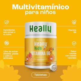 Vitaminas para Niños con Vitamina B6 HEALLY KIDS | 60 Tabletas Disolubles, Energía y Bienestar, Vegano, Sabores Naturales, Sabor Naranja