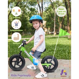 KRIDDO Pro Toddler Balance Bike 2+ Year Old with Hand Brake and Kickstand, 12 Inch Push Bicycle, Gift Bike for 2-5 Boys Girls, Green