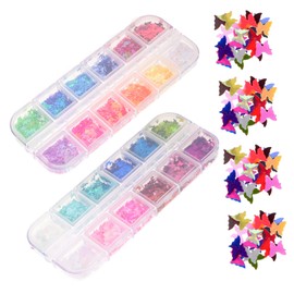WOONEKY 2 Pack Butterfly Nail Art Sequins Colors Glitter Nail DIY Decorations for Fingernails Makeup