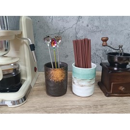 Stoneware Coffee Spoon Holder for Coffee Bar Accessories, Tea Spoon Holder Jar Teaspoon Holder Coffee Stirrers Holder Coffee Spoon Cup, Coffee Stir Stick Holder Small Utensil Holder (Fireworks)