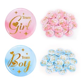 Gender Reveal Pins 60Pcs 4.4cm - Team Boy or Girl Pins, Boy or girl Gender Reveal Button Pins,Team boy Team Girl Gender Reveal Games Gender Reveal Decorations Ideas Party Favors -1.75 Inch