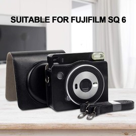 Diyeeni Tasche Hülle für Instax SQ6 Sofortbildkamera, Vintage Schutzhülle Kamera Tasche aus PU Leder mit Abnehmbaren Schulterfurt(Schwarz)