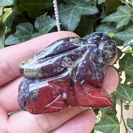 Hslutiee 2 Inches Natural Stone Rabbit Statue, Hand Carving Bunny Animal Healing Crystal Figurine Sculpture Reiki Pocket Stones Home Decoration, Dragon Bloodstone