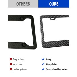 Aootf Carbon Fiber License Plate Frame- 100% Real Carbon Cloth Wrapped Stainless Steel Car Tag Cover, 1 Pack Black Holder with Anti Theft Screws Caps, Wide Edge 2 Hole