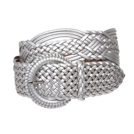 2" (50 mm) Genuine Leather Braided Woven Belt, Silver | S/M