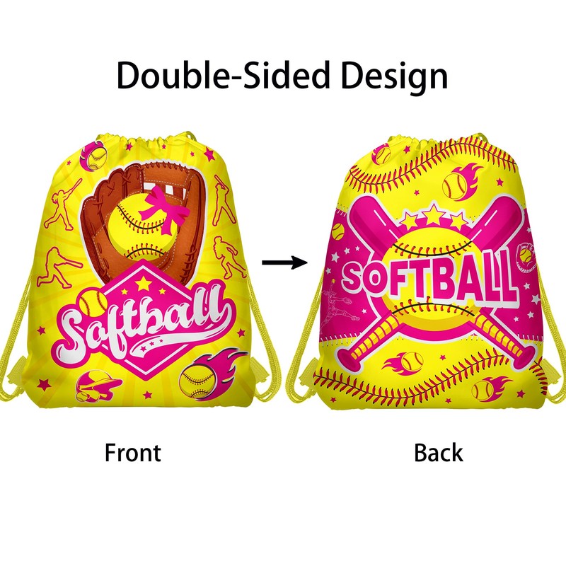 12 Pcs Softball Drawstring Bag Set Sports Themed Backpack Storage