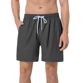 ACHTELEPHS 6 Inch Men's Swimming Trunks with Inner Briefs and Pockets, Quick Dry Breathable Swimming Shorts with Elastic Waistband and Drawstring for Swim Sports Running, darkgray, L