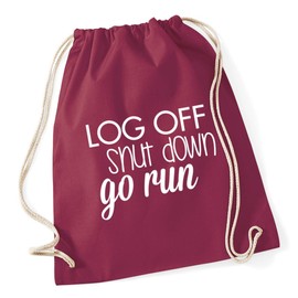 Hippowarehouse Log off shut down go run Drawstring Cotton School Gum Kid Bag Sack 37cm x 46cm, 12 litres