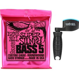 Ernie BallÊ2824 Super Slinky Nickel Wound Electric Bass Guitar Strings with Pegwinder - .040-.125 5-string