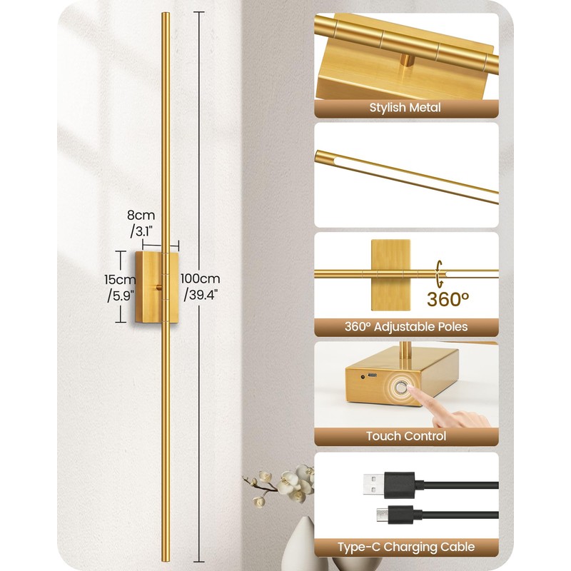 GOEBLESON 39.4" Wireless Battery Operated Wall Sconces Set of 2,