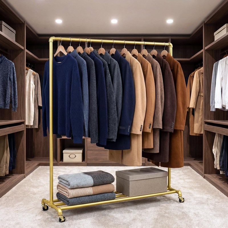 DR.IRON Gold Pipe Clothing Rack Garment Rack with Bottom Shelf