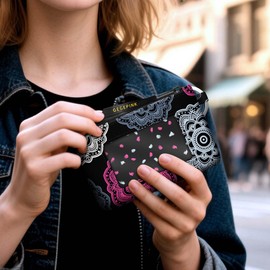 GEGEPINK ID Case Keychain Wallet with Lanyard RFID Minimalist Water Resistant Small Coin Pouch with Clear ID Window Cute Zipper Coin Pouch-Mandala Black Wallet Keychain