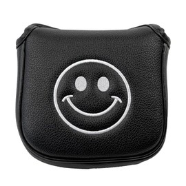 GOOACTION Golf Putter Head Cover - Smiley Face Design, Magnetic Closure, Black Leather Material with Velvet Lining, Mallet Style Protector