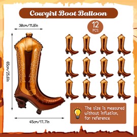 Wettarn 12 Pcs Western Party Balloons Cow Boot Balloons 30 Inch Cowgirl Cowboy decor for Last Rodeo Bachelorette Party, Cowgirl Cowboy Birthday Western Decorations Supplies(Brown)