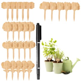 50 Pack Bamboo Plant Labels with 1 Marker Pen Eco-Friendly T-Type Wooden Plant Sign Tags Wood Garden Markers Decorative Garden Tags for Seed Potted Herbs Flowers Vegetables