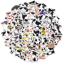 50 PCS Cute Cow Stickers, Kawaill Rainbow Cattle Waterproof Vinyl Stickers for Water Bottles, Laptop, Scrapbook, Cow Aesthetic Stickers Bulk, Party Supplies (Black)