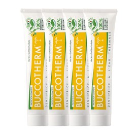 BUCCOTHERM | Bio Vollschutz-Zahnpasta | Natürliche Zahnpflege mit Zitrone & Eukalyptus – Thermalwasser & Aloe Vera | Kariesprävention – frischer Atem | 4 x 75 ml