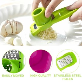 GGUFAY Garlic Press Set of 4 Garlic Chopper Garlic Grater, Plastic Kitchen Utensil, Garlic Cutter, Garlic Peeler, Efficient Tool for Garlic Paste Extraction
