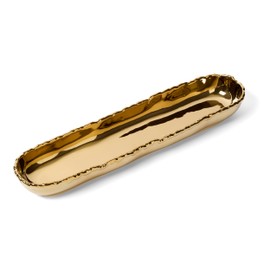 Elegance Titanium Plated Porcelain Rock Edge Cracker Tray, 14", Gold