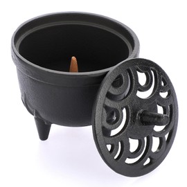 SUMNACON Cast Iron Incense Burner with Lid Incense Holder Incense Bowl Incense Bowl Incense Container Home Decoration for Bedroom Yoga Living Room Gift (Black)
