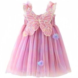 Baby Girls Layered Tulle Dress, Sleeveless Princess Tutu Dress with Back Butterfly, Strap Mesh Fluffy Flower Casual Sundress,Rainbow Purple Size 120