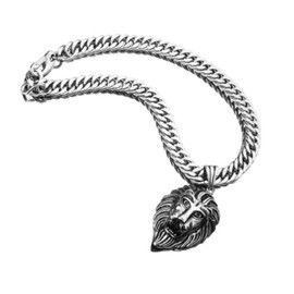 deaizaka.biz Extra Large Lion Top, Thick Silver Chain, Heavy Men's Necklace, Top Size 3.1 x 2.4 inches (8 x 6 cm), Chain Length 23.6 inches (60 cm), Weight 1.9 lbs (0.4 kg), Stainless Steel