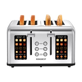 4 Slice Touch Screen Toaster, Easy-to-Use Digital Stainless Steel Toaster with Wide Slots, Reheat Defrost Cancel, Removable Crumb Tray, Silver