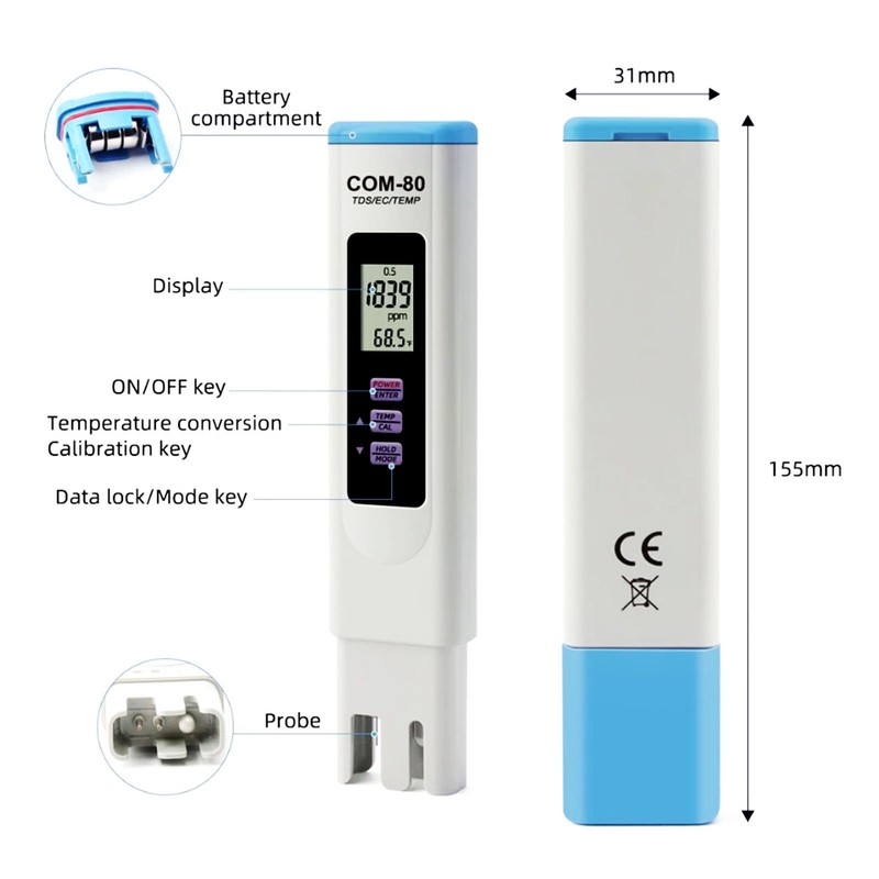 Water Testing Pen Multifunctional PH TDS EC Temperature Portable Automatic
