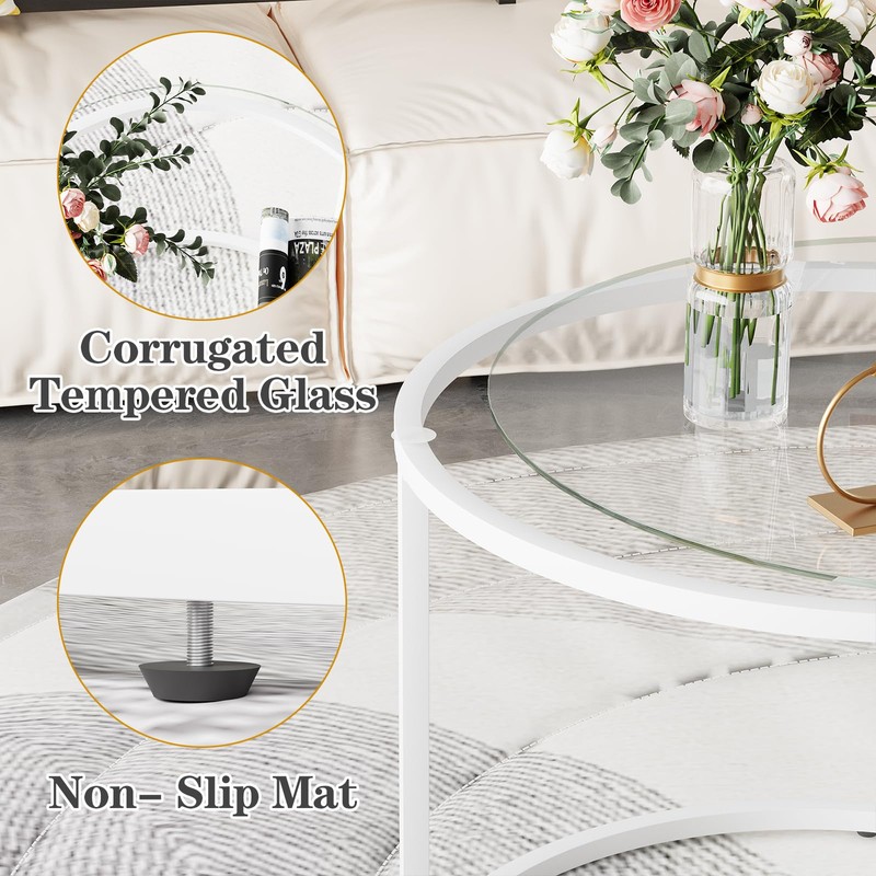 aboxoo White Nesting Glass Table Set of 2, Small Glass