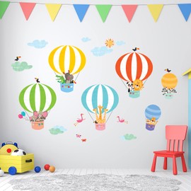 DECOWALL DWL-2010 Animals in Hot Air Balloons Wall Stickers Wall Decals Peel and Stick Removable Wall Stickers for Kids Nursery Bedroom Living Room d?cor