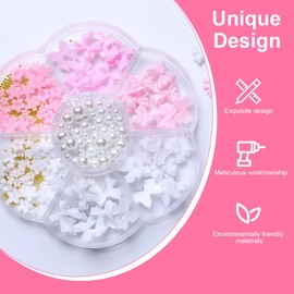 JAWUZ 1 Box 3D-Perlenschleifen Nageldekorations Setst, schleifen für nägel, mit Bohrer und Bleistiftspitzer