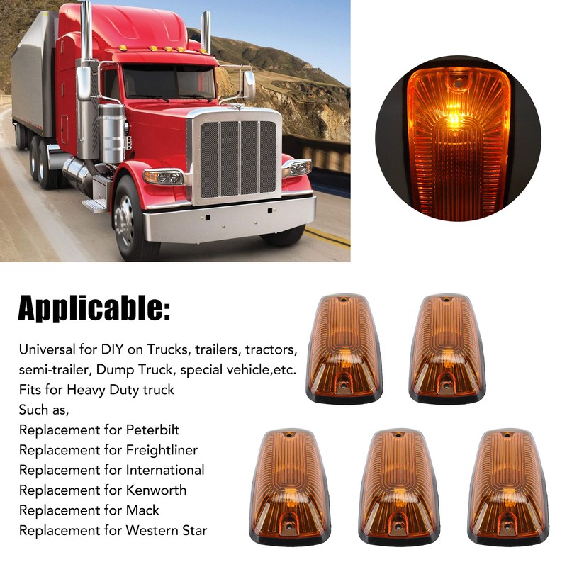 5Pcs Cab Marker Light Weatherproof Amber Teardrop Cab Top Running