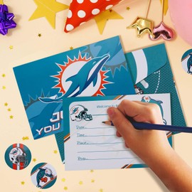 16 piece set of blank name birthday party invitations with envelopes and stickers, suitable for Miami football party invitations, dolphin themed party invitations, birthday party supplies, party decorations