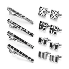 Wynameleri 12 PCS Tie Clips and Cufflinks Set Business Shirts Dress Necktie Pins Cuff Links Buttons for Men Box Packed T0408026