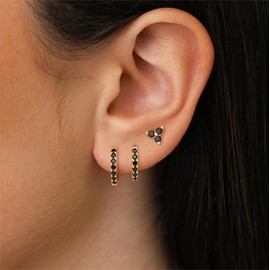 Gold Black Small Hoop Earrings for Women, Diamond Stud Huggie Cartilage Earrings Set for Multiple Piercing, 3 Pairs Trendy Jewelry Gifts