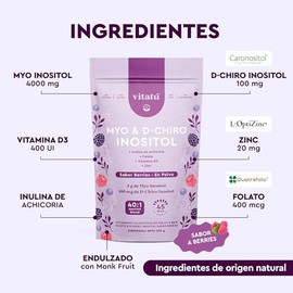 Vitatú | Myo Inositol & D-Chiro Inositol Sabor Berries relación 40:1 con Folato + Vitamina D3 + Zinc, Suplemento Alimenticio en polvo diseñado para Mu