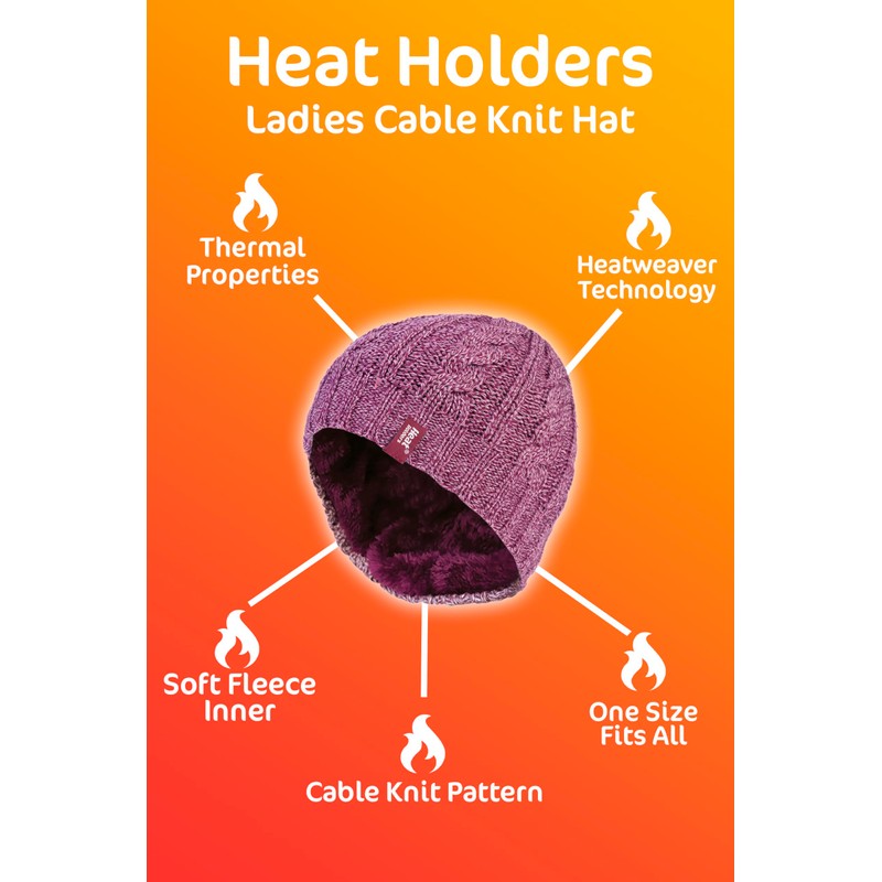 HEAT HOLDERS - Womens Thermal Fleece Lined Cable Knit Winter