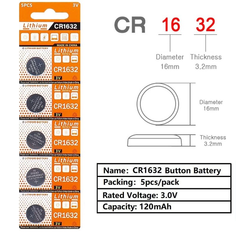 Cotchear 5pcs/Pack CR1632 Button Battery 3V CR1632 Lithium Coin Cell