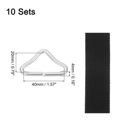 sourcing map 10 Pcs Trampolines Triangle Buckle, 1 1/2" Metal Triangle Ring Buckle V-Rings Trampolines Bag Straps Rings with Webbing for Backpacks Tents, Silver