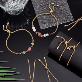 UNICRAFTALE 10pcs 8-5/8 Inch Stainless Steel Adjustable Slider Bracelets Golden Bolo Bracelets Slider Bracelet Chain for Jewellery Making DIY, Stainless Steel