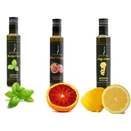 NEW: Calivirgin Flavor-Crushed Extra Virgin Olive Oil 3 Pack (Bountiful Basil, Lusty Lemon, Blood Orange) - Organically and Sustainably Produced in California - 100% Natural Flavor (8.45 Fl.Oz. Each)