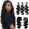 Nervoss Body Wave 3 Bundles with Closure 100% Unprocessed Brazilian