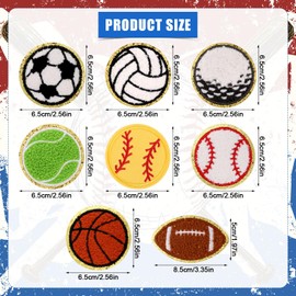 16pcs Sports Iron on Patches, Baseball Basketball Golf Football Chenille Patches Volleyball Rugby Soccer Sew on Embroidered Applique DIY Accessories Repair Hats Jeans Backpack Clothes