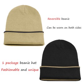 ZOORON 1 & 2 Pack de gorro para hombres y mujeres, gorros holgados de punto de invierno, gorro de esquí suave, unisex, 1pack-bothsides-black/Beige, 7 3/4-7 7/8