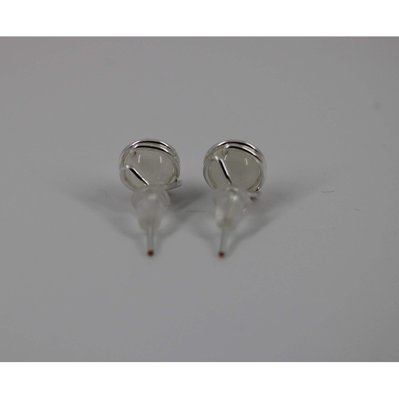 Stud Earrings Moonstone Gemstone Silver-Pl